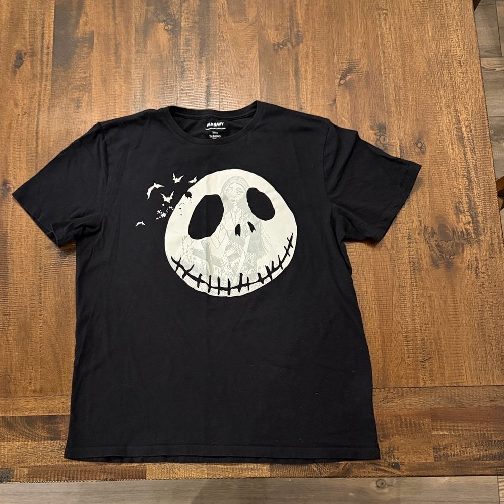 Old Navy Black T‑Shirt with White Jack Skellington Graphic